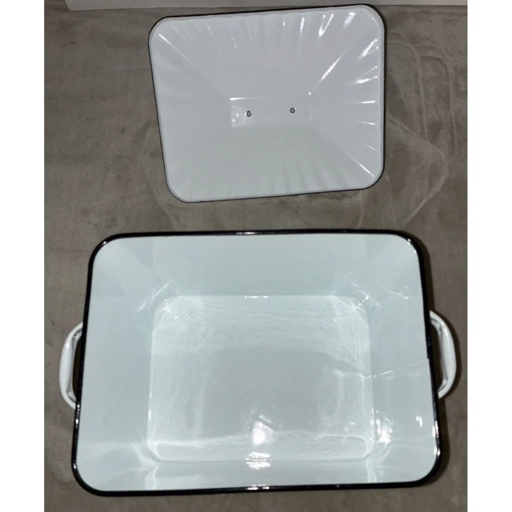 Bread‎ Box Enamelware Metal Bin White Retro Shabby Chic Farmhouse 11x9x7.5
